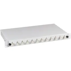 FO splice box, OM3 multimode, 6 x LC duplex, horizontal, 1 row, (W x H x D) 483 x 44.5 x 244 mm, gray, B61901.6OM3