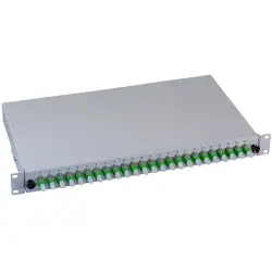 FO splice box, 24 x 9/125 OS2, 24 x E2000, (W x H x D) 483 x 44.5 x 244 mm, gray, B71533.24