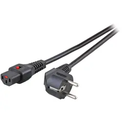 Power cord, Europe, plug type E + F, angled on C13 socket, straight, H05VV-F3G1.0 mm², black, 1 m, EK600SW.1
