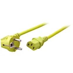 Power cord, Europe, plug type E + F, angled on C13 socket, straight, H05VV-F3G0.75 mm², yellow, 1.8 m, EK588GE.1,8V2