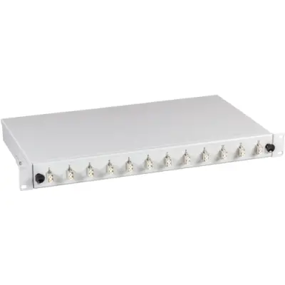 FO splice box, OS2 singlemode, 12 x LC duplex, horizontal, 1 row, (W x H x D) 483 x 44.5 x 244 mm, gray, B61921.12 - 1