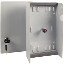 Housing, lockable with hinged lid, gray, wall mounting, for max. 4 splice cassettes or 1 splice cassette plus one distributor plate, 53603.1