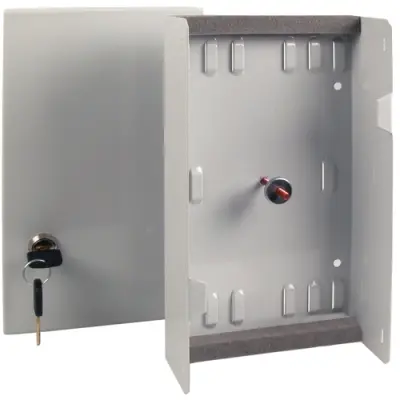 Housing, lockable with hinged lid, gray, wall mounting, for max. 4 splice cassettes or 1 splice cassette plus one distributor plate, 53603.1 - 1