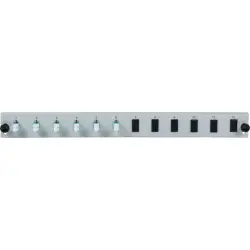 FO front panel, loaded, 12 x 50/125 OM3, 6 x LC duplex, vertical, 1 row, (W x H x D) 432 x 43.5 x 13 mm, gray, SB-FP-6SC-S-OM3