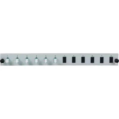 FO front panel, loaded, 12 x 50/125 OM3, 6 x LC duplex, vertical, 1 row, (W x H x D) 432 x 43.5 x 13 mm, gray, SB-FP-6SC-S-OM3 - 1