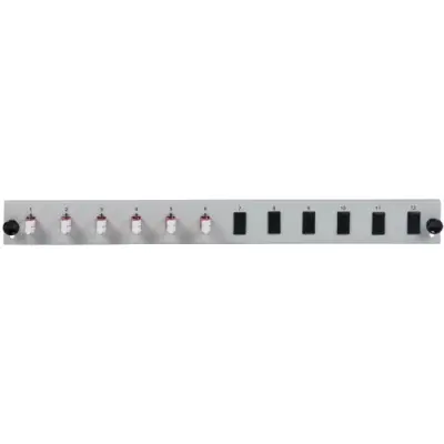FO front panel, loaded, 12 x 50/125 OM4, 6 x LC duplex, vertical, 1 row, (W x H x D) 432 x 43.5 x 13 mm, gray, SB-FP-6SC-S-OM4 - 1