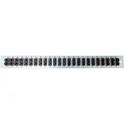 FO front panel, loaded, 48 x 50/125 OM4, 24 x SC duplex, vertical, 1 row, (W x H x D) 432 x 43.5 x 13 mm, black, SB-FP-S-24SC-D-V-OM4