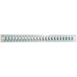 FO front panel, loaded, 48 x 50/125 OM3, 24 x LC duplex, horizontal, 1 row, (W x H x D) 432 x 43.5 x 13 mm, gray, SB-FP-24SC-S-OM3