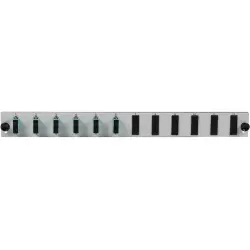 FO front panel, loaded, 12 x 50/125 OM3, 6 x SC duplex, vertical, 1 row, (W x H x D) 432 x 43.5 x 13 mm, gray, SB-FP-6SC-D-V-OM3
