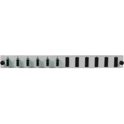 FO front panel, loaded, 12 x 50/125 OM3, 6 x SC duplex, vertical, 1 row, (W x H x D) 432 x 43.5 x 13 mm, black, SB-FP-S-6SC-D-V-OM3 - 1