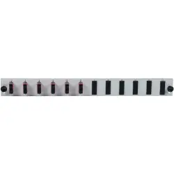 FO front panel, loaded, 12 x 50/125 OM4, 6 x SC duplex, vertical, 1 row, (W x H x D) 432 x 43.5 x 13 mm, black, SB-FP-S-6SC-D-V-OM4