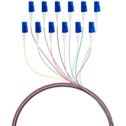 Fiber pigtail kit, in accordance with the DIN VDE colour code 0888, 12 x LC to open end, 2 m, OS2, singlemode 9/125 µm, O0481.2, package with 12 pieces