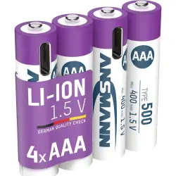 Lithium-ion-battery, 1.5 V, 400 mAh, AAA, surface contact/USB-C connector, 1311-0028, package with 4 pieces