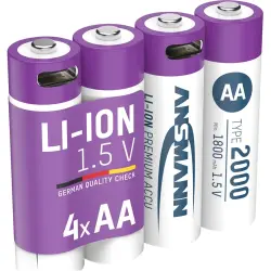 Lithium-ion-battery, 1.5 V, 1800 mAh, AA, surface contact/USB-C connector, 1312-0036, package with 4 pieces