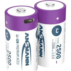 Lithium-ion-battery, 1.5 V, 2300 mAh, C, surface contact/USB-C connector, 1313-0004, package with 2 pieces