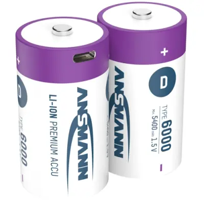 Lithium-ion-battery, 1.5 V, 5400 mAh, D, surface contact/USB-C connector, 1314-0005, package with 2 pieces - 1