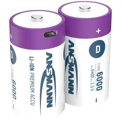 Lithium-ion-battery, 1.5 V, 5400 mAh, D, surface contact/USB-C connector, 1314-0005, package with 2 pieces