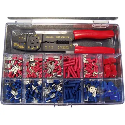 Cable connector assortment, butt connectors/ring cable lugs/flat receptacles/faston plugs/branch terminals with 1x crimping pliers, 261 pieces, 4181261D10 - 1