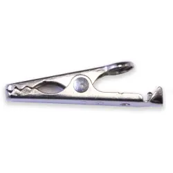 Alligator clip, silver, max. 4.8 mm, L 27.69 mm, solder/crimp connection, BU-30