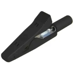 Miniature alligator clip, black, max. 4 mm, L 41.5 mm, CAT O, socket 2 mm, 930317800