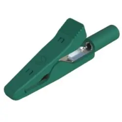Miniature alligator clip, green, max. 4 mm, L 41.5 mm, CAT O, socket 2 mm, 930317804