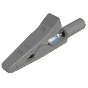 Miniature alligator clip, gray, max. 4 mm, L 41.5 mm, CAT O, socket 2 mm, 930317806 - 1