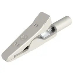 Miniature alligator clip, white, max. 4 mm, L 41.5 mm, CAT O, socket 2 mm, 930317807