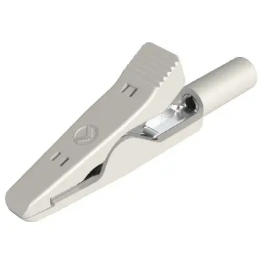 Miniature alligator clip, white, max. 4 mm, L 41.5 mm, CAT O, socket 2 mm, 930317807 - 1