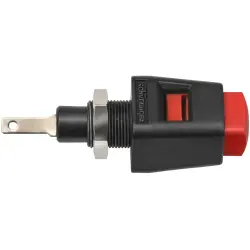Quick pressure clamp, 12.5 mm, red, 30 VAC/60 VDC, 5 A, flat plug/solder connection, nickel-plated, ESD 6554 / RT