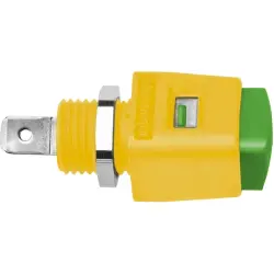 Quick pressure clamp, 12.5 mm, yellow/green, 30 VAC/60 VDC, 16 A, faston plug, nickel-plated, ESD 498 / GNGE