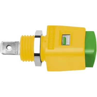 Quick pressure clamp, 12.5 mm, yellow/green, 30 VAC/60 VDC, 16 A, faston plug, nickel-plated, ESD 498 / GNGE - 1