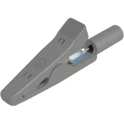 Alligator clip, gray, max. 4 mm, L 41.5 mm, CAT O, socket 2 mm, 973584106