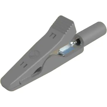 Alligator clip, gray, max. 4 mm, L 41.5 mm, CAT O, socket 2 mm, 973584106 - 1