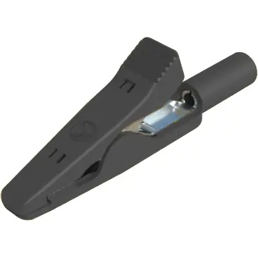 Alligator clip, black, max. 4 mm, L 41.5 mm, CAT O, socket 2 mm, 973584100 - 1