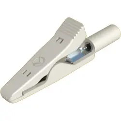 Alligator clip, white, max. 4 mm, L 41.5 mm, CAT O, socket 2 mm, 973584107