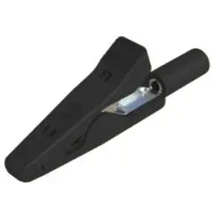 Miniature alligator clip, black, max. 4 mm, L 41.5 mm, CAT O, crimp connection, 930318100