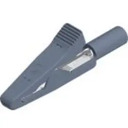 Alligator clip, gray, max. 4 mm, L 41.5 mm, CAT O, socket 2 mm, 930319106