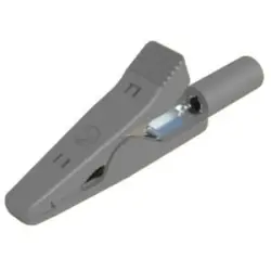 Miniature alligator clip, gray, max. 4 mm, L 41.5 mm, CAT O, crimp connection, 930318106