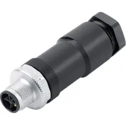 Plug, M12, 3 pole + PE, screw connection, screw locking, straight, 44423140