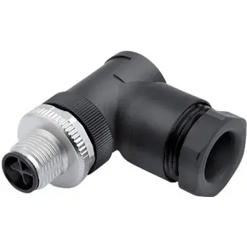 Plug, M12, 3 pole + PE, screw connection, screw locking, angled, 44423142 - 1