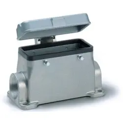 Surface mount housing, size HB16, aluminum alloy, M25, angled, cross bow locking, IP40/IP65, 19076000