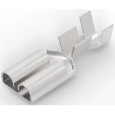 Uninsulated flat plug sleeve, 6.35 x 0.81 mm, 1.03 to 2.62 mm², AWG 17 to 13, phosphor bronze, silver-plated, 6-160449-3 - 1
