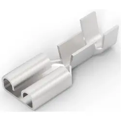 Uninsulated flat plug sleeve, 6.35 x 0.81 mm, 0.82 to 2.08 mm², AWG 18 to 14, brass, silver-plated, 61107-1
