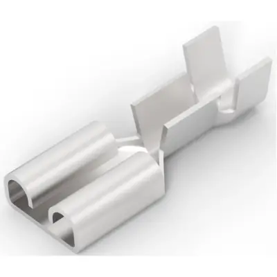 Uninsulated flat plug sleeve, 6.35 x 0.81 mm, 0.82 to 2.08 mm², AWG 18 to 14, brass, silver-plated, 61107-1 - 1