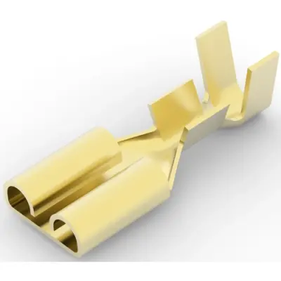Uninsulated flat plug sleeve, 6.35 x 0.81 mm, 0.32 to 0.82 mm², AWG 22 to 18, brass, 42198-1 - 1