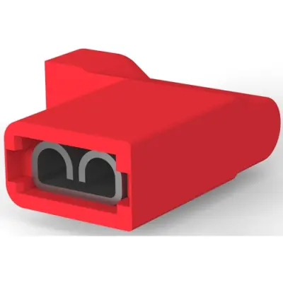 Insulated flat plug sleeve, 4.75 x 0.51 mm, 0.32 to 0.82 mm², AWG 22 to 18, brass, tin-plated, red, 2-520335-2 - 1