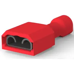 Insulated flat plug sleeve, 6.35 x 0.81 mm, 0.32 to 0.82 mm², AWG 22 to 18, brass, tin-plated, red, 2-520184-2
