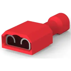 Insulated flat plug sleeve, 6.35 x 0.81 mm, 0.32 to 0.82 mm², AWG 22 to 18, brass, tin-plated, red, 2-520407-2