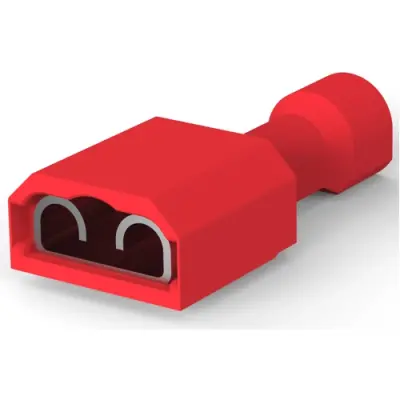 Insulated flat plug sleeve, 6.35 x 0.81 mm, 0.32 to 0.82 mm², AWG 22 to 18, brass, tin-plated, red, 2-520407-2 - 1