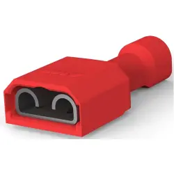 Insulated flat plug sleeve, 6.35 x 0.81 mm, 0.32 to 0.82 mm², AWG 22 to 18, brass, tin-plated, red, 2-520405-2